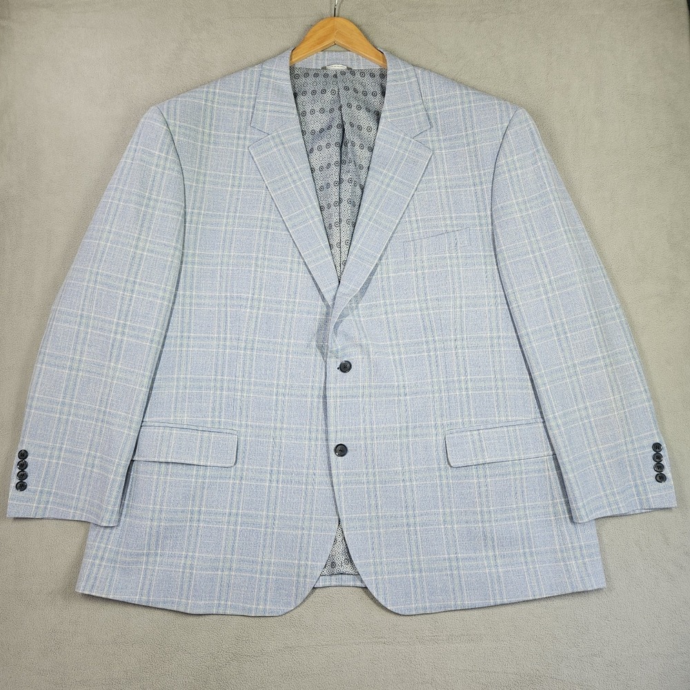 Oak Hill Blazer Mens 3XLT 54-56 Blue Plaid Sport Coat Big and Tall 2 Button Prep